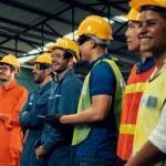 Environmental Health and Safety students in hard hats